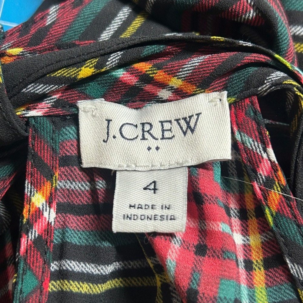J.Crew Factory Plaid Sleeveless Tie Neck Tartan Dressy Blouse 4 Excellent - Picture 7 of 8
